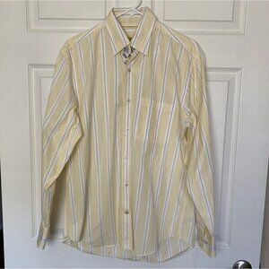 Robert Talbott Men’s Medium Carmel Yellow Stripe Embroider Long Sleeve Shirt